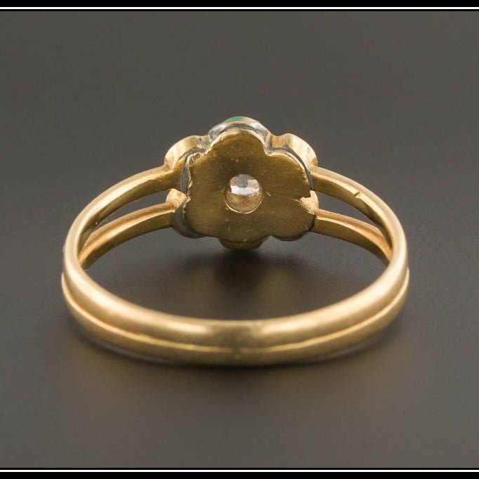Antique Diamond &amp; Turquoise Forget - me - Not Flower Ring | 18k Gold Ring - Trademark Antiques