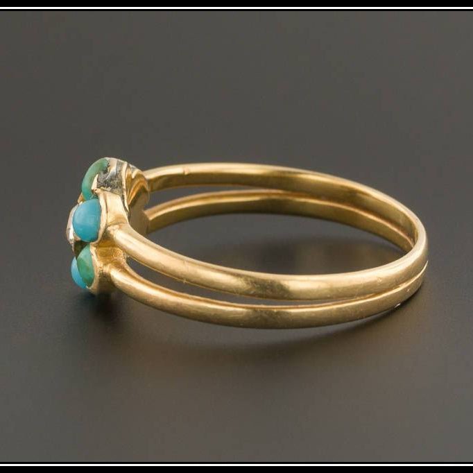 Antique Diamond &amp; Turquoise Forget - me - Not Flower Ring | 18k Gold Ring - Trademark Antiques