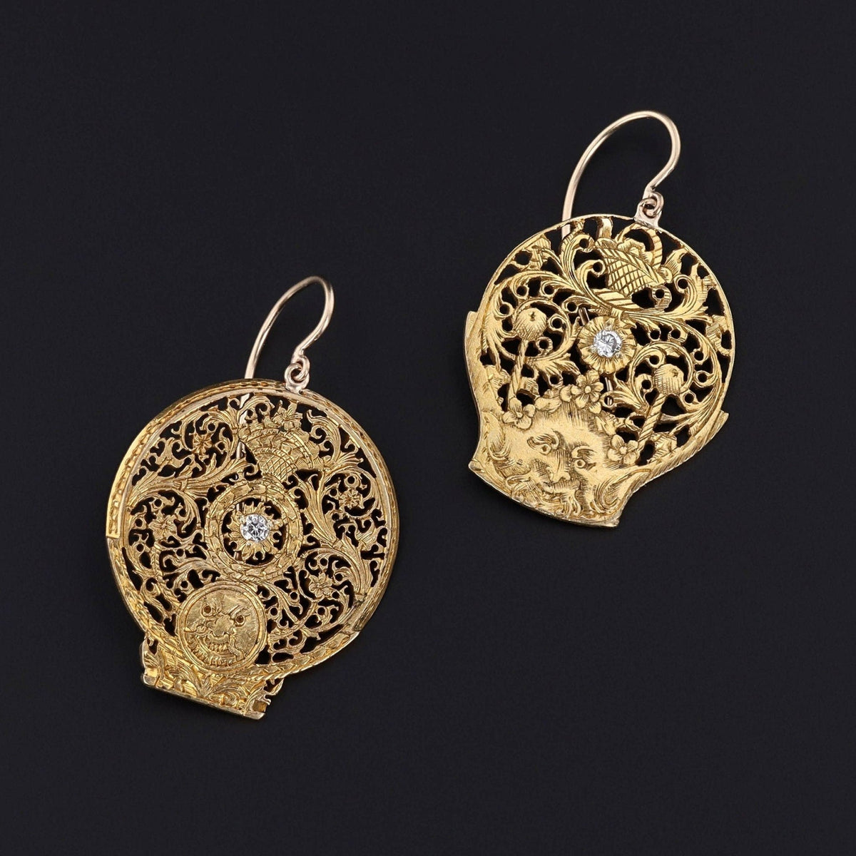 Antique Diamond Watchcock Conversion Earrings - Trademark Antiques