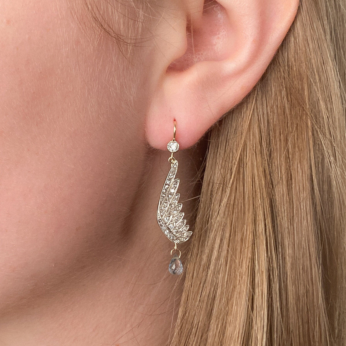 Antique Diamond Wing Earrings of 18k Gold - Trademark Antiques