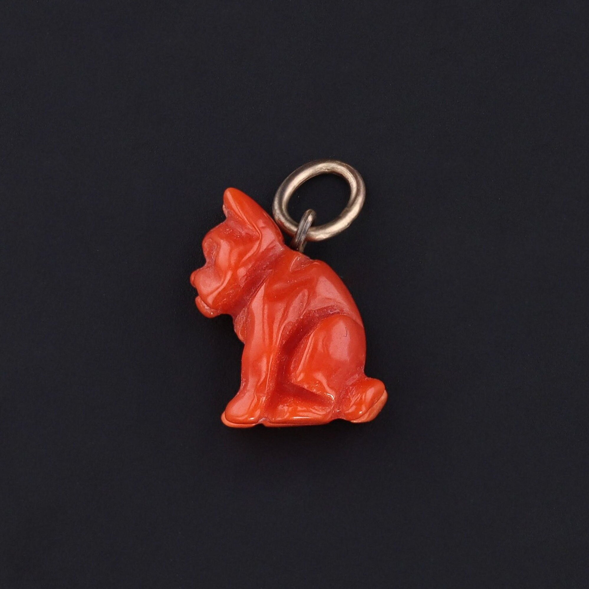 Antique Dog Charm | Carved Coral Dog Charm - Trademark Antiques