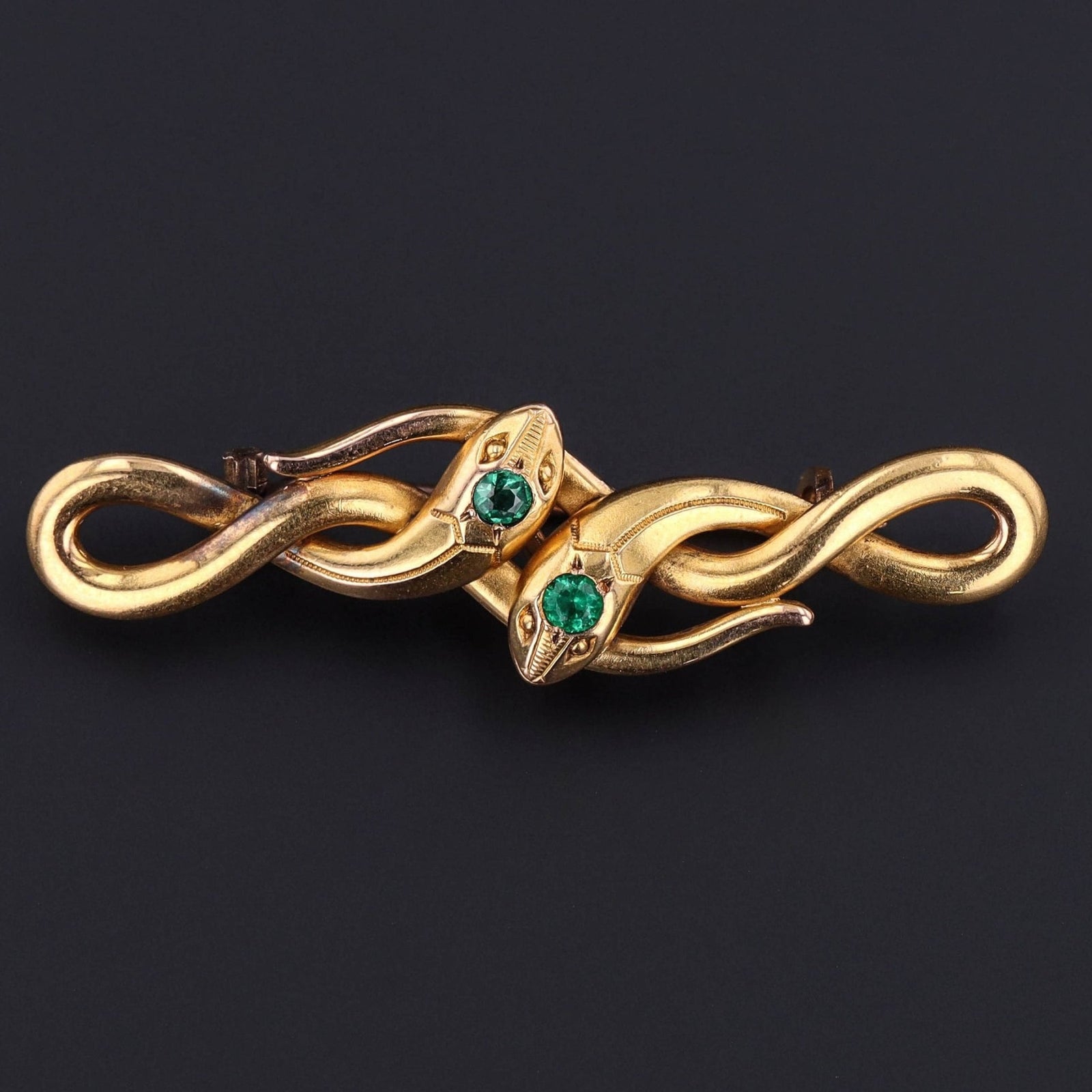 Antique Double Snake Brooch or Pendant | Gold Fix Brooch - Trademark Antiques