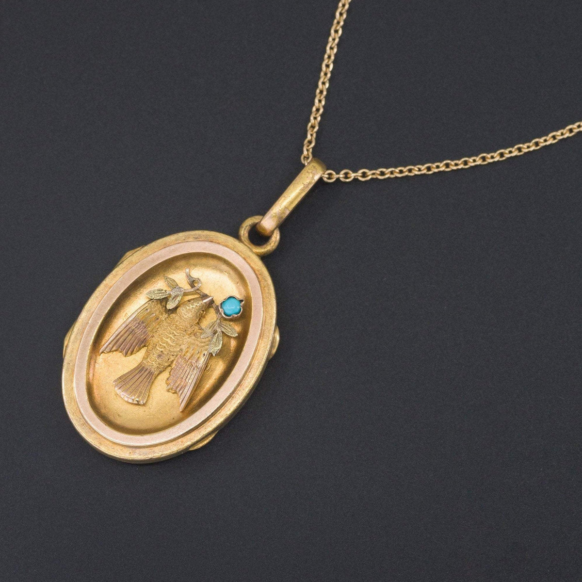 Antique Dove Locket | Dove Holding Olive Branch Locket - Trademark Antiques