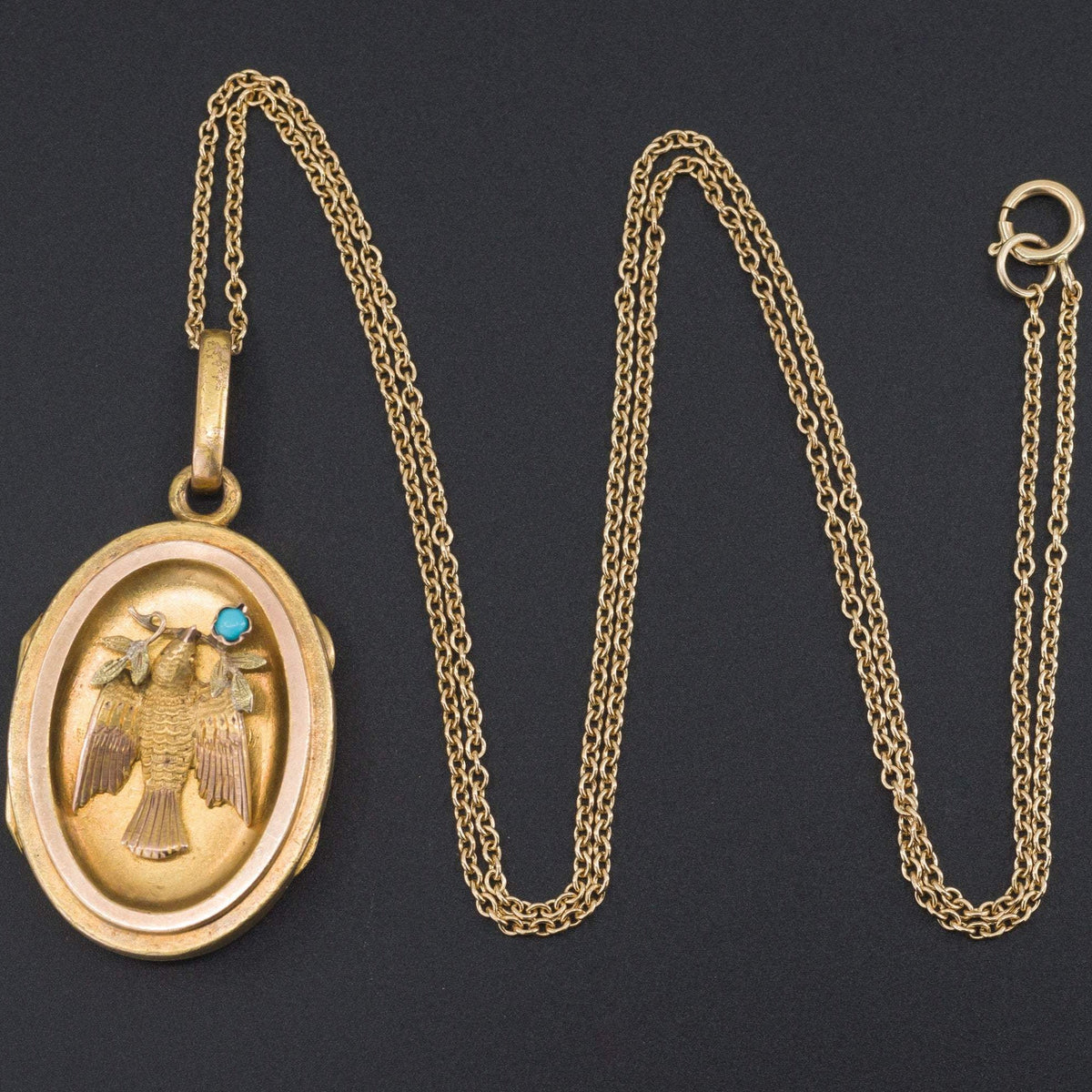 Antique Dove Locket | Dove Holding Olive Branch Locket - Trademark Antiques