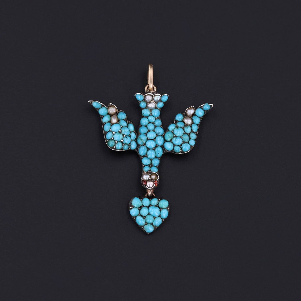 Antique Dove Pendant | Turquoise &amp; Pearl Bird Pendant - Trademark Antiques