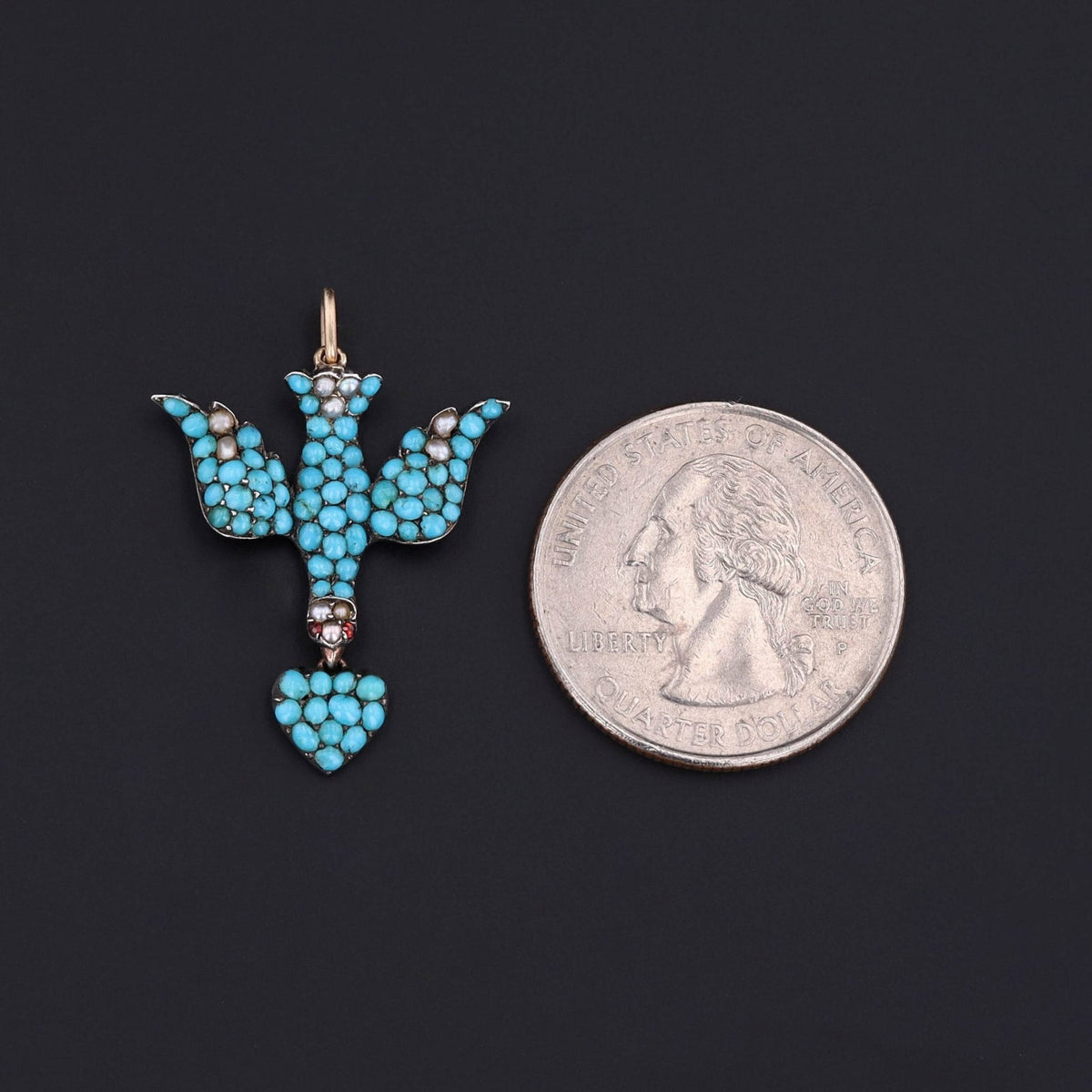 Antique Dove Pendant | Turquoise &amp; Pearl Bird Pendant - Trademark Antiques