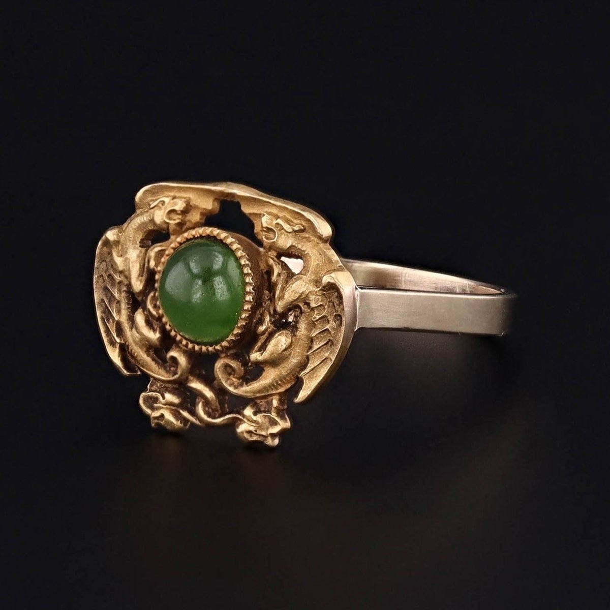 Antique Dragon Jade Conversion Ring of 14k Gold - Trademark Antiques