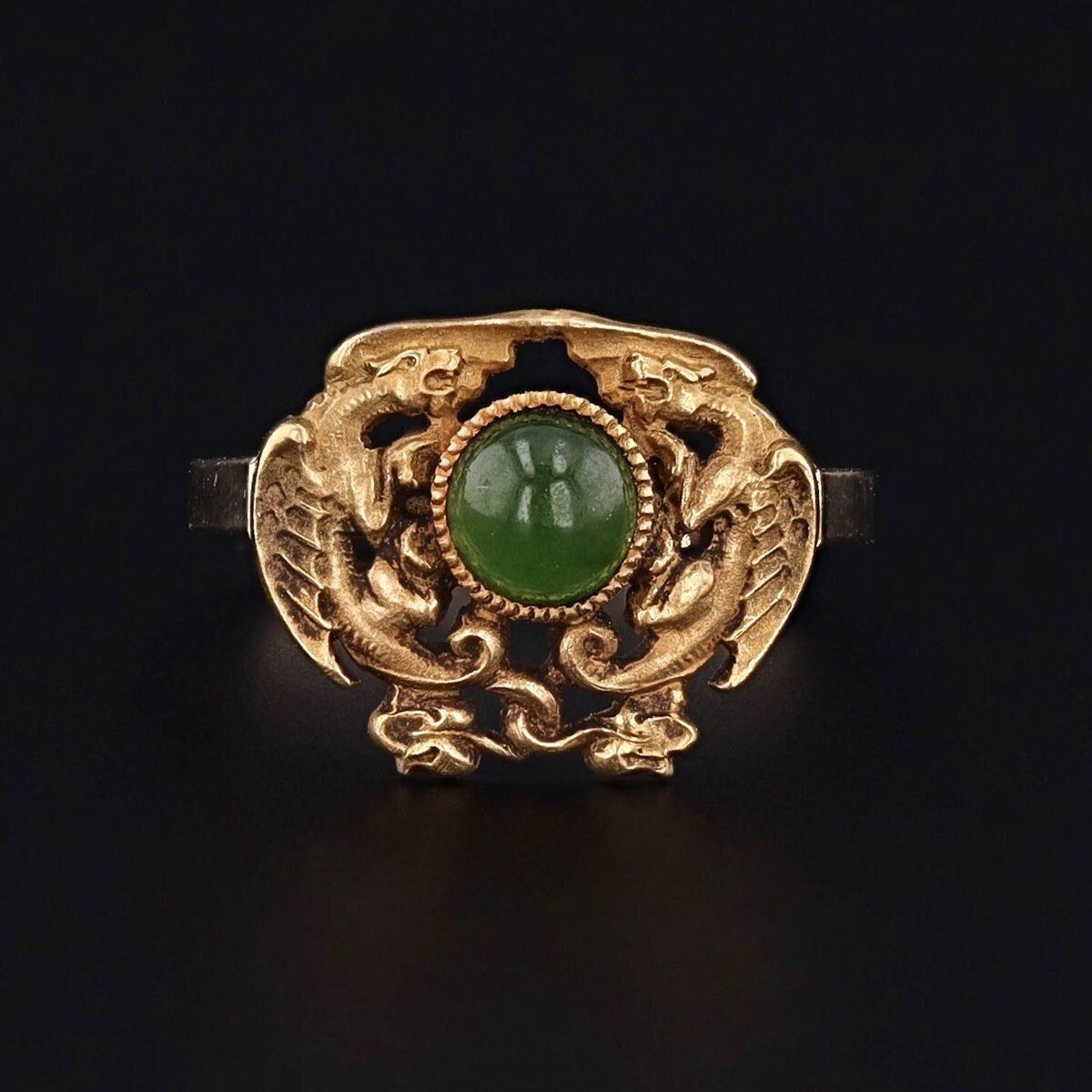 Antique Dragon Jade Conversion Ring of 14k Gold - Trademark Antiques