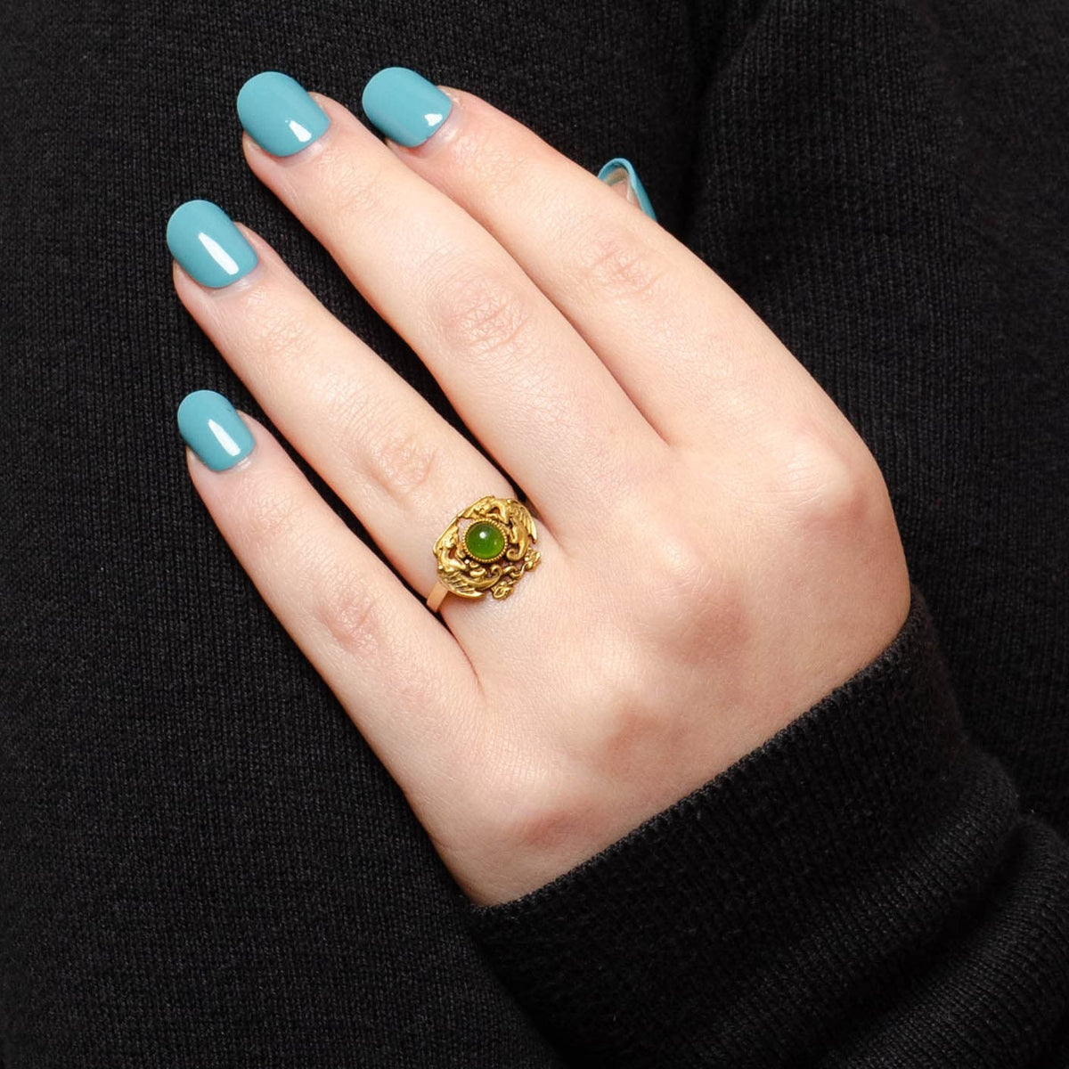 Antique Dragon Jade Conversion Ring of 14k Gold - Trademark Antiques