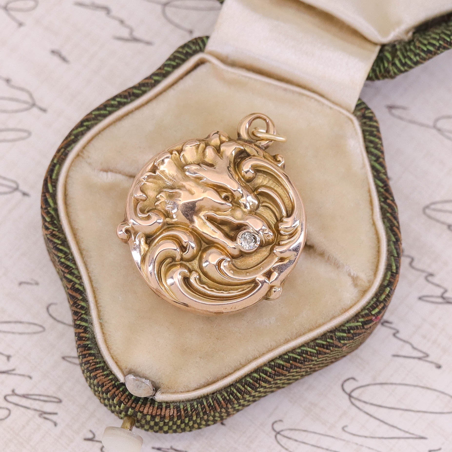 Antique Dragon Locket of 10k Gold - Trademark Antiques