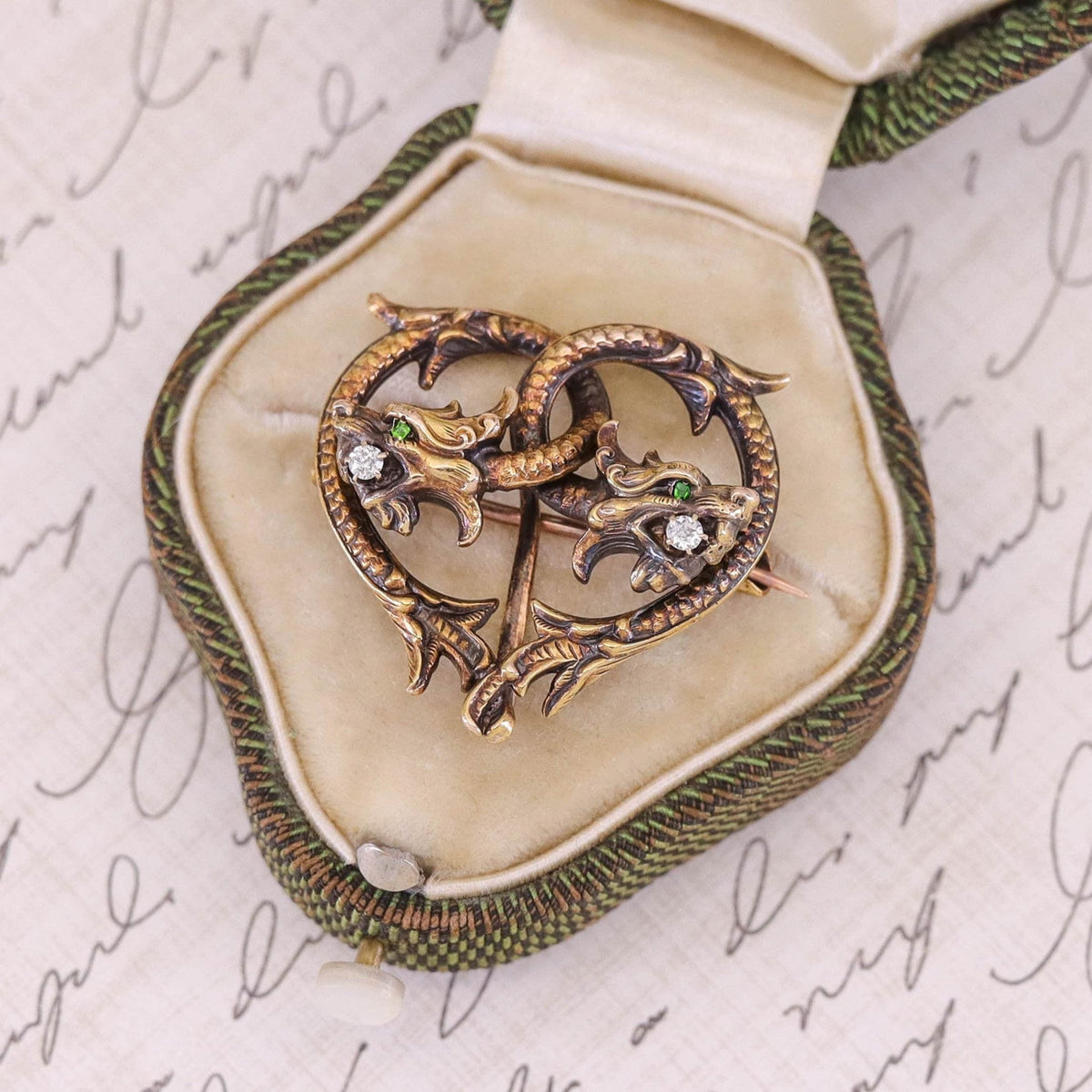 Antique Dragon Watch Pin of 14k Gold - Trademark Antiques