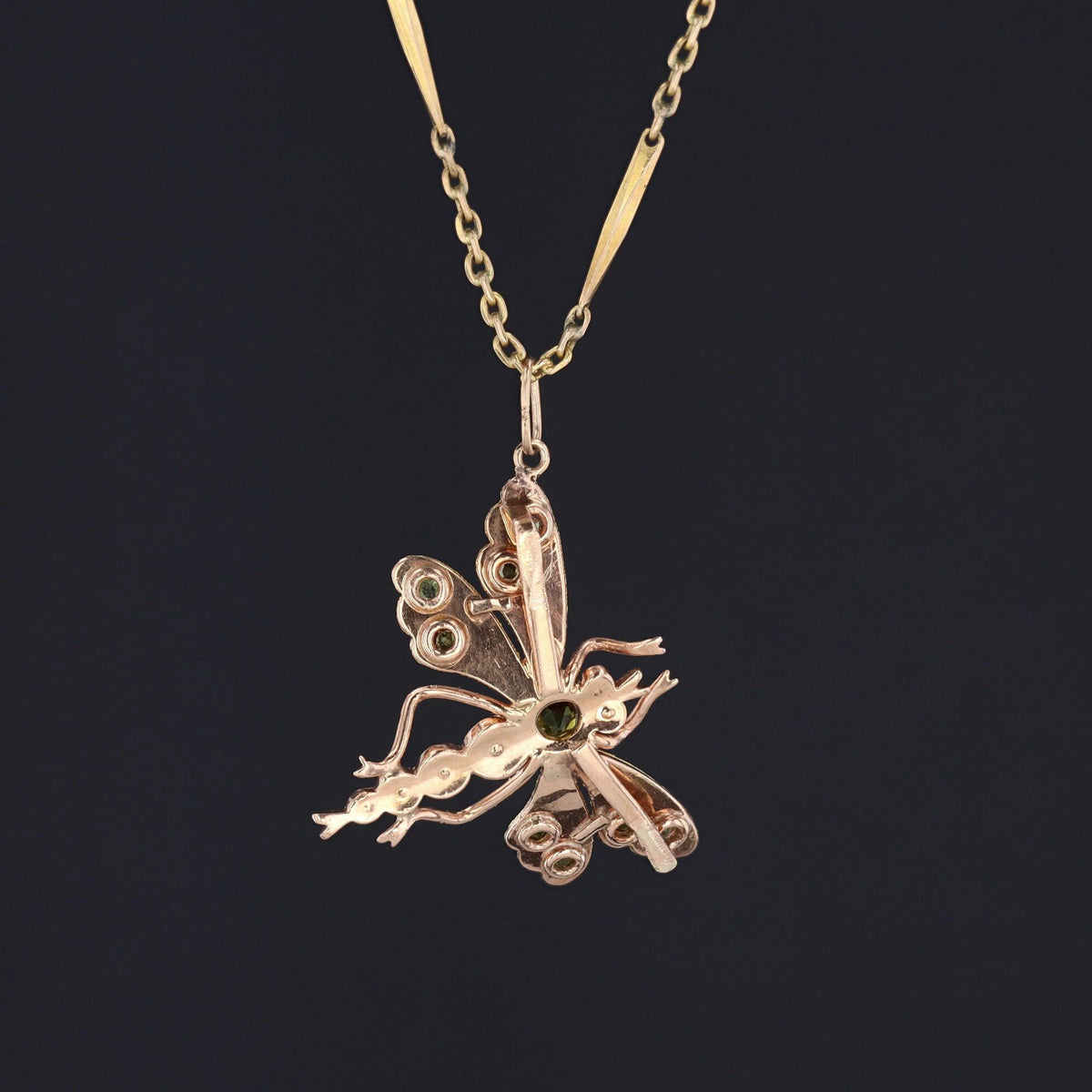 Antique Dragonfly Pendant | 14k Gold &amp; Gemstone Dragonfly on Optional 14k Chain - Trademark Antiques