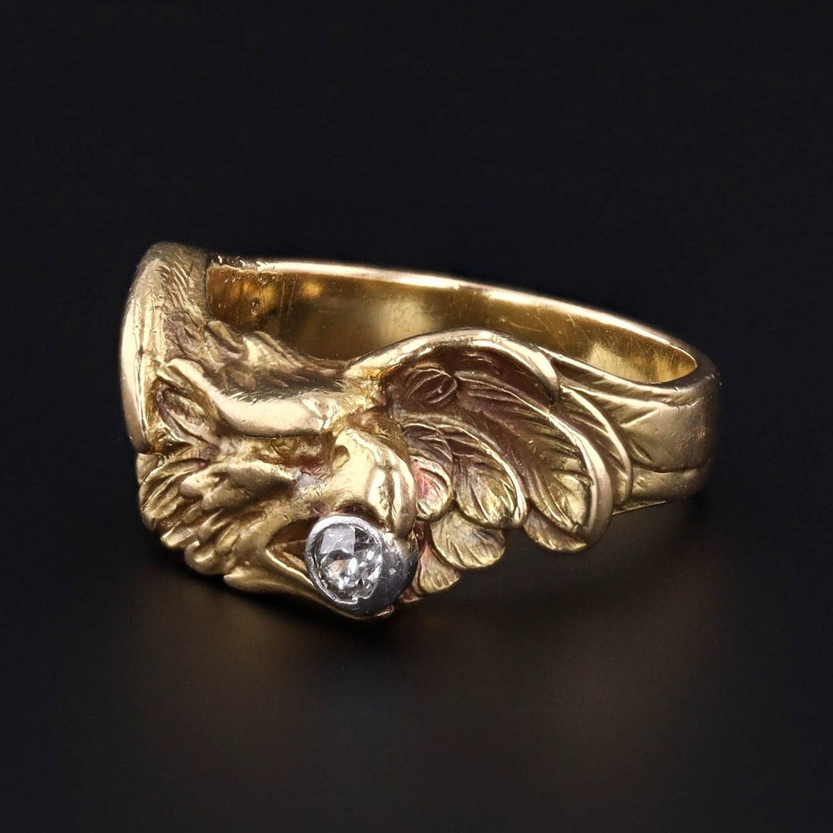 Antique Eagle With Diamond Ring | 14k Gold Ring - Trademark Antiques