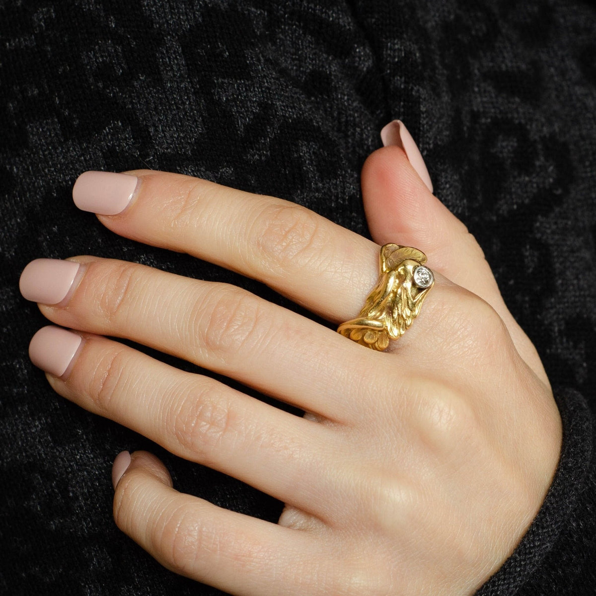 Antique Eagle With Diamond Ring | 14k Gold Ring - Trademark Antiques
