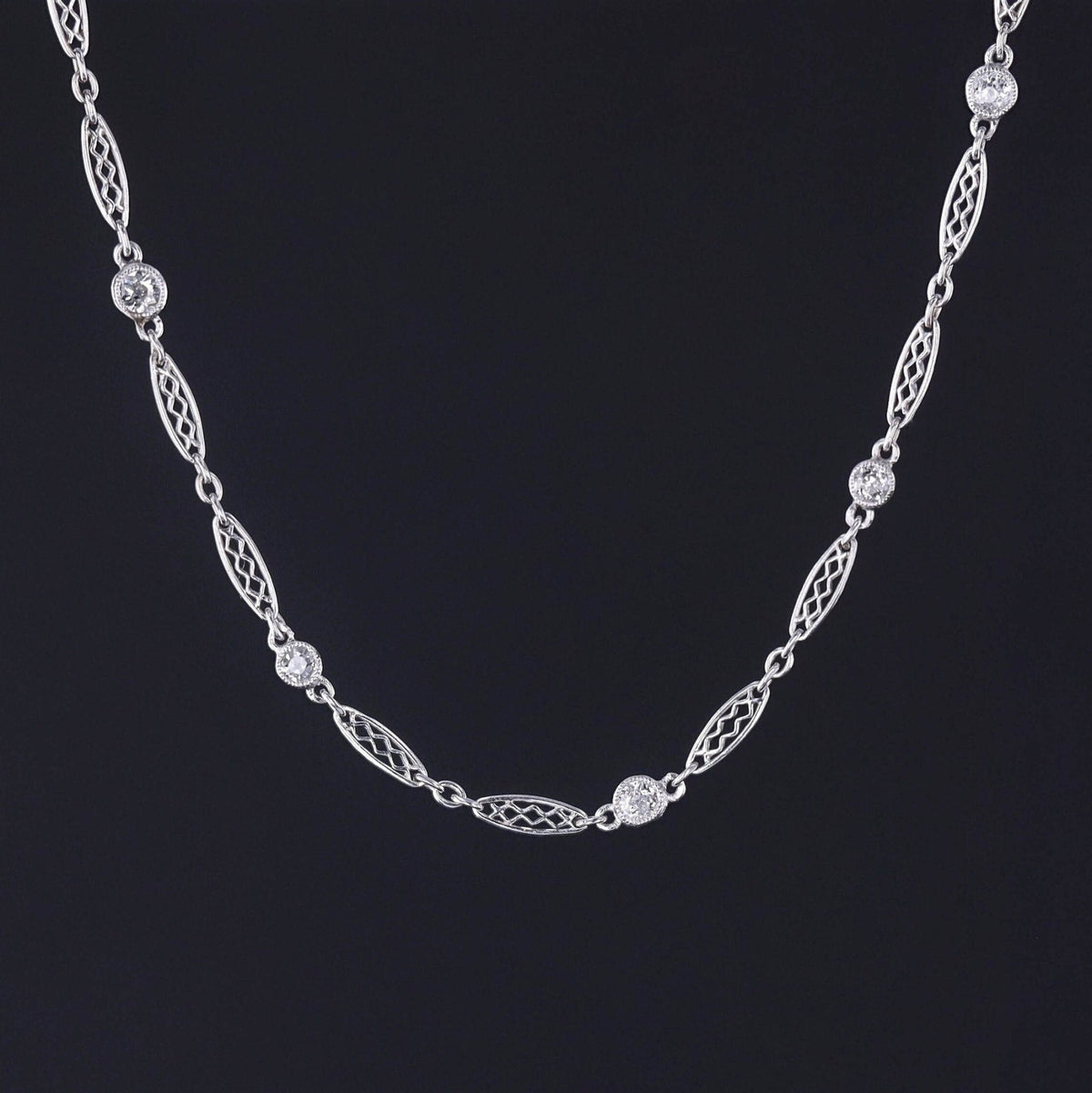 Antique Edwardian Platinum and Diamond Chain - Trademark Antiques