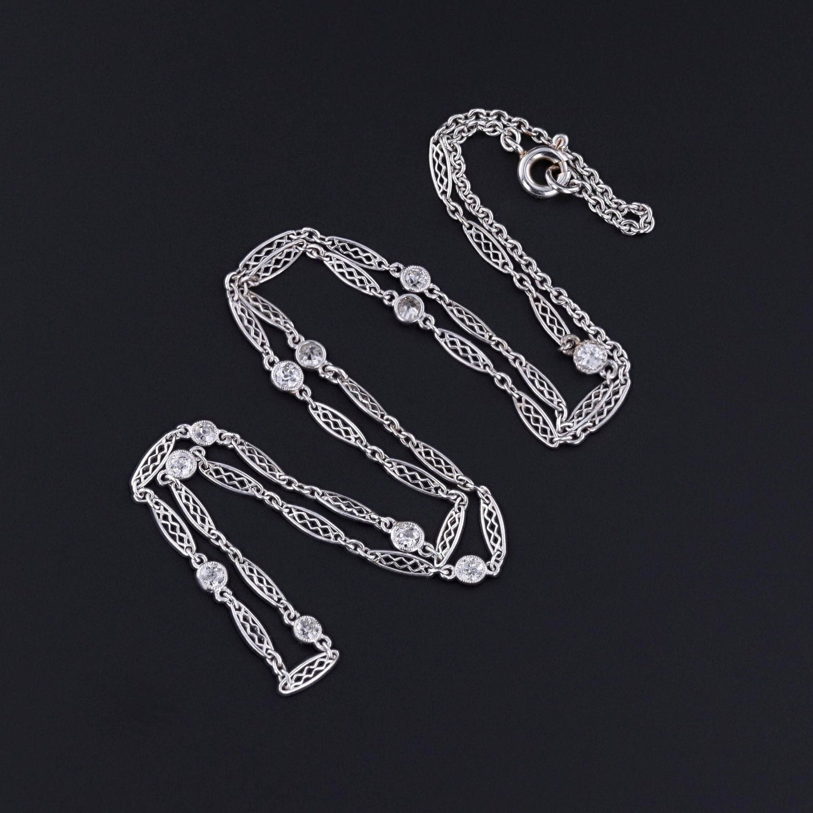 Antique Edwardian Platinum and Diamond Chain - Trademark Antiques