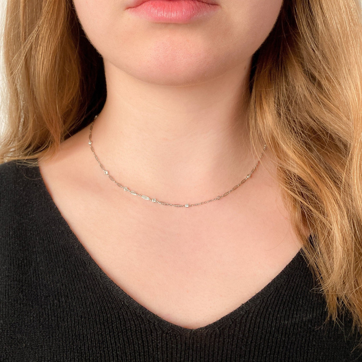 Antique Edwardian Platinum and Diamond Chain - Trademark Antiques