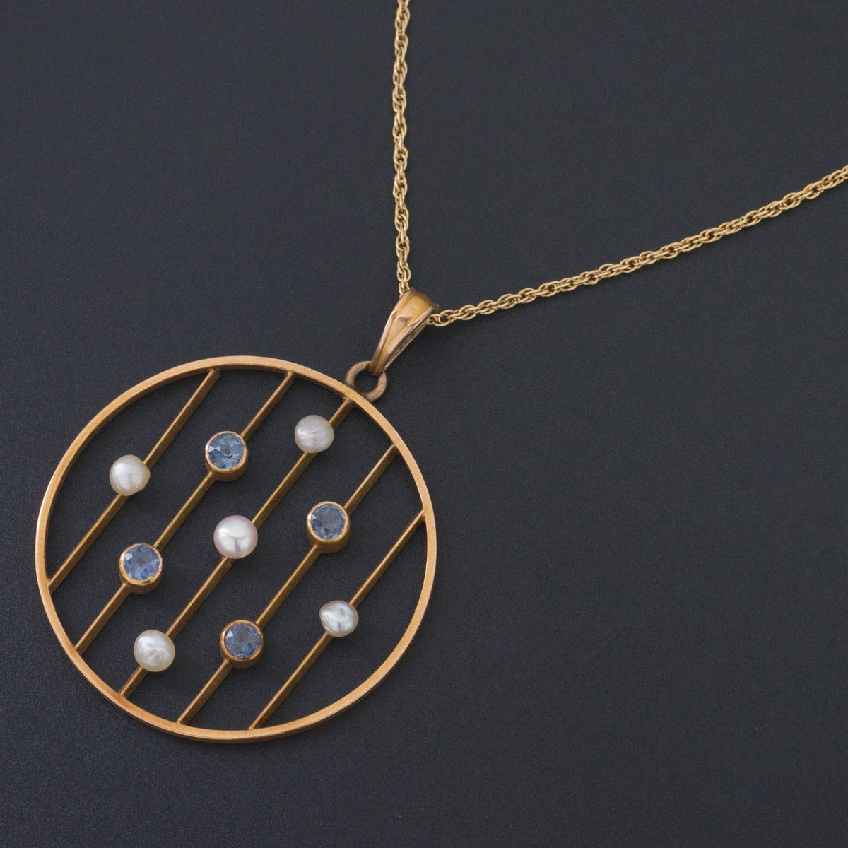 Antique Edwardian Sapphire &amp; Pearl Pendant | 14k Gold Pendant with Optional 14k Chain - Trademark Antiques