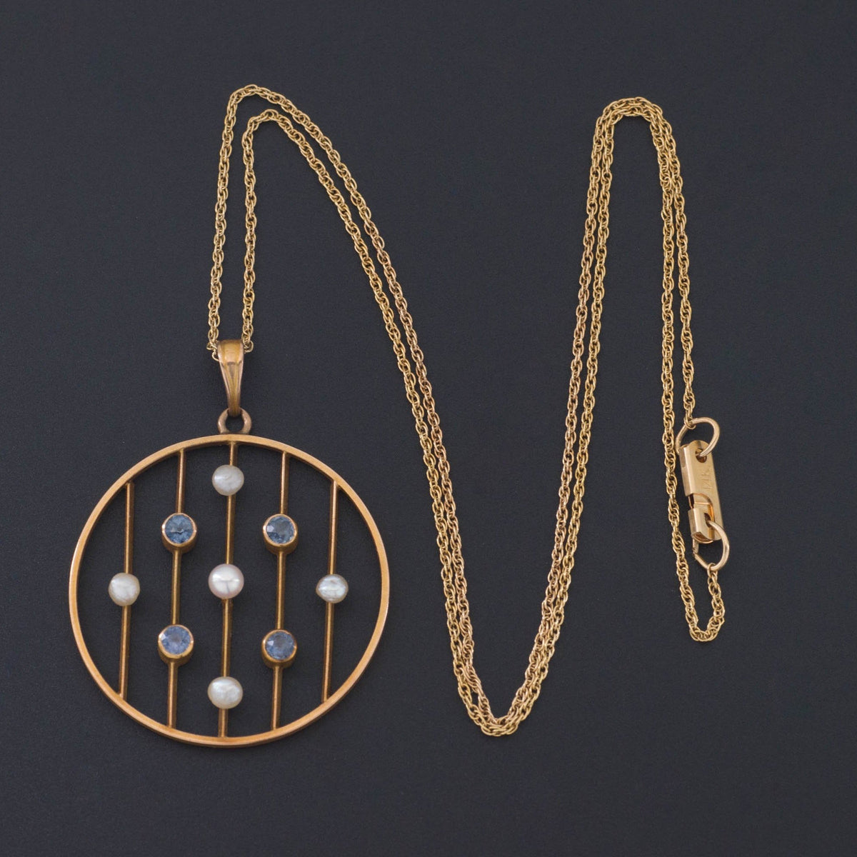 Antique Edwardian Sapphire &amp; Pearl Pendant | 14k Gold Pendant with Optional 14k Chain - Trademark Antiques