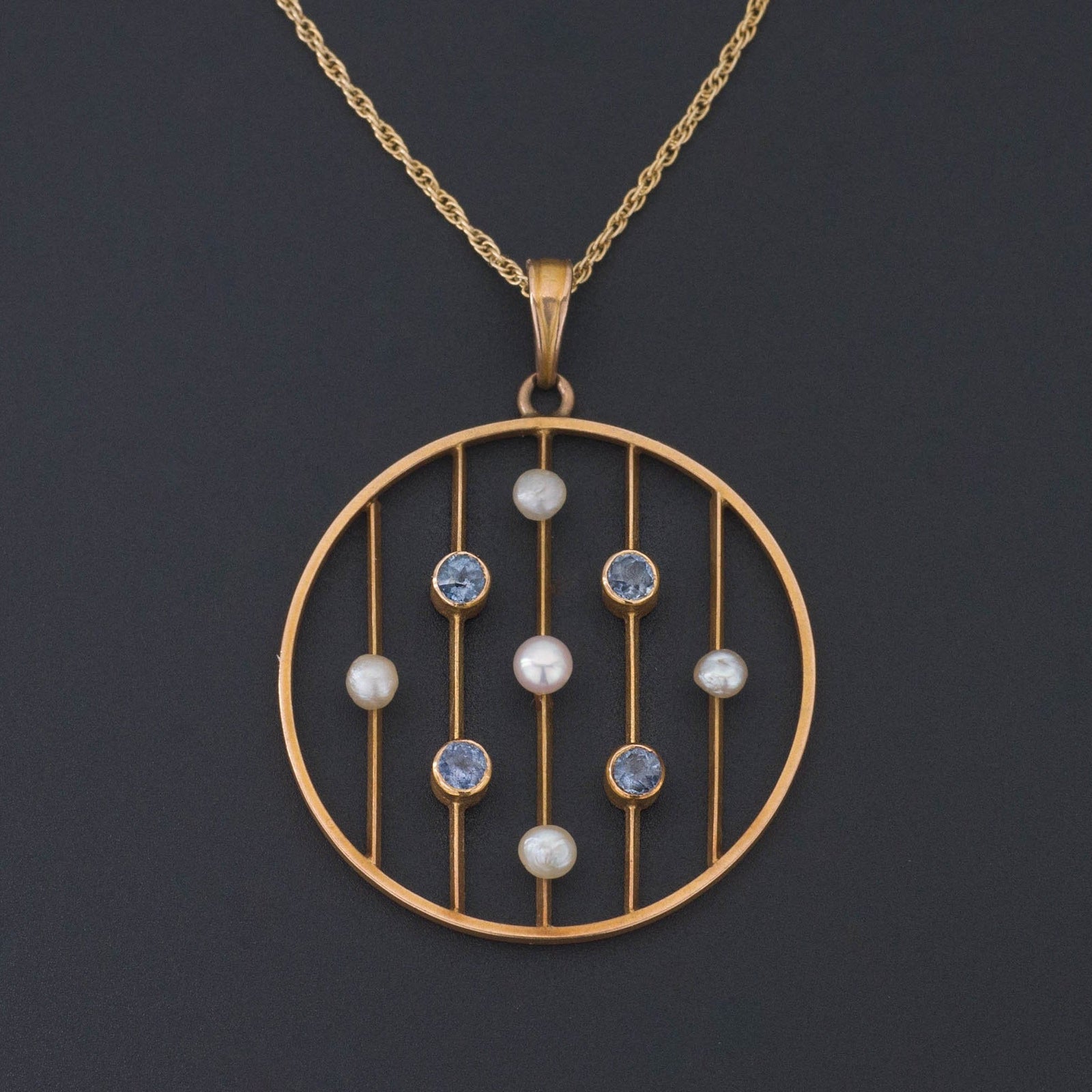 Antique Edwardian Sapphire & Pearl Pendant | 14k Gold Pendant with Optional 14k Chain - Trademark Antiques