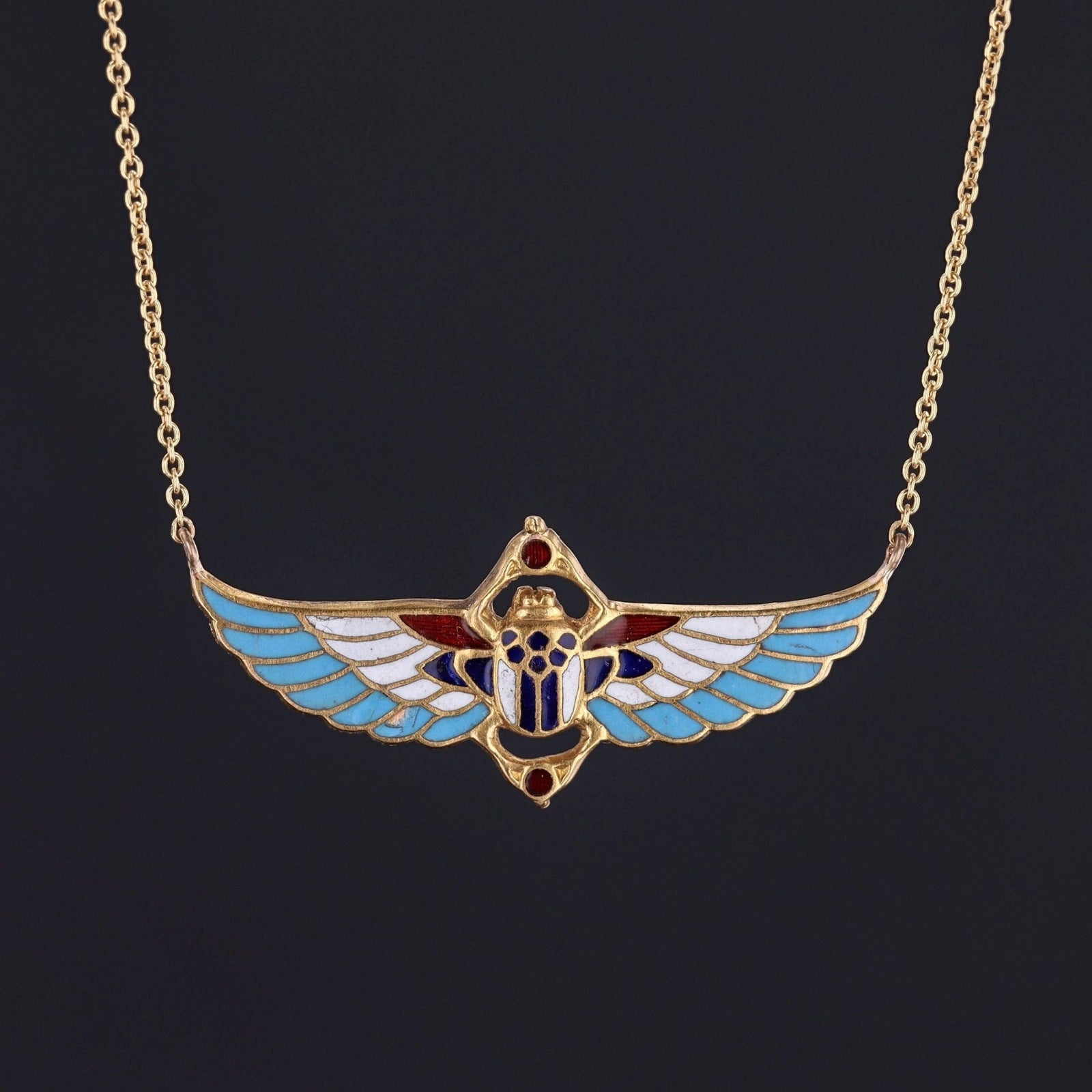 Antique Egyptian Revival Enamel Conversion Necklace - Trademark Antiques