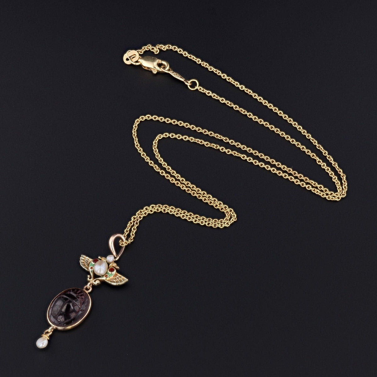 Antique Egyptian Revival Garnet Pendant of 14k Gold - Trademark Antiques