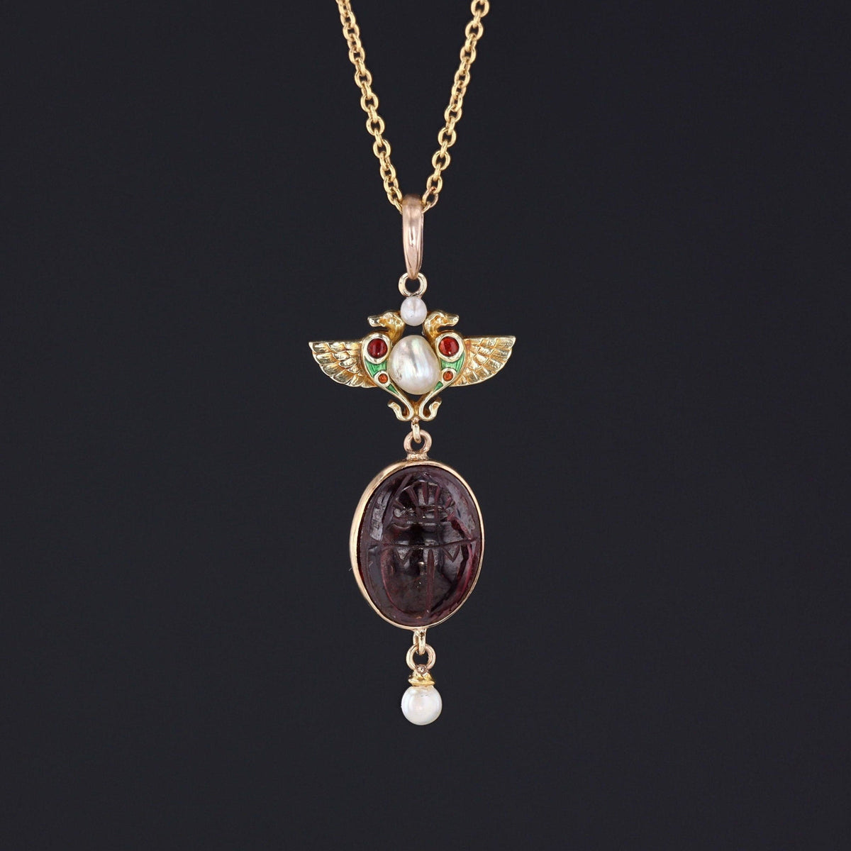 Antique Egyptian Revival Garnet Pendant of 14k Gold - Trademark Antiques