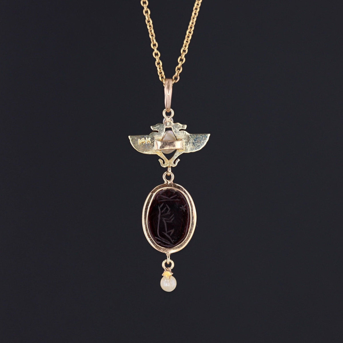 Antique Egyptian Revival Garnet Pendant of 14k Gold - Trademark Antiques
