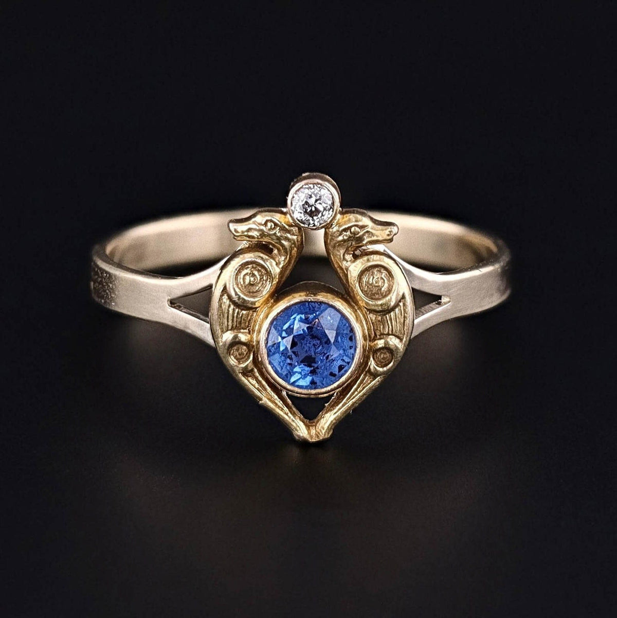 Antique Egyptian Revival Sapphire Conversion Ring of 14k Gold - Trademark Antiques