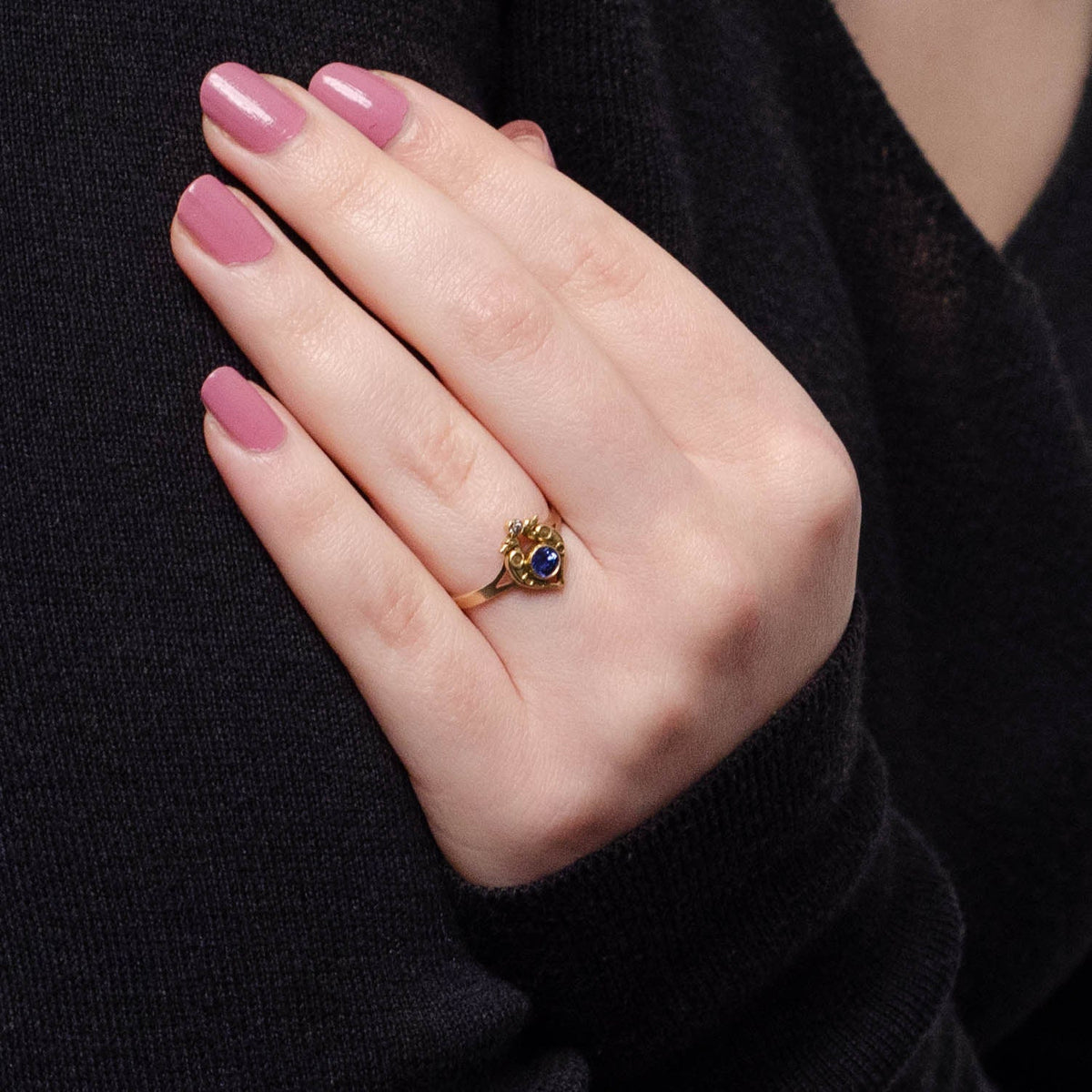 Antique Egyptian Revival Sapphire Conversion Ring of 14k Gold - Trademark Antiques