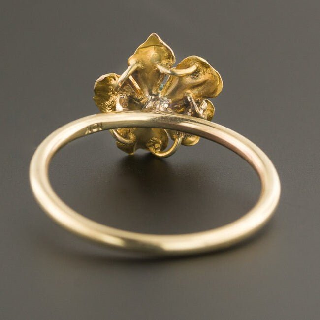 Antique Emerald &amp; Enamel Flower Conversion Ring of 10k Gold - Trademark Antiques