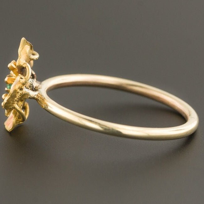 Antique Emerald &amp; Enamel Flower Conversion Ring of 10k Gold - Trademark Antiques