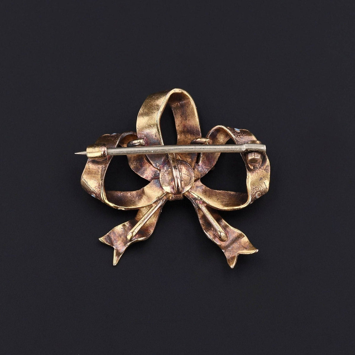 Antique Enamel and Diamond Bow Brooch of 14k Gold - Trademark Antiques