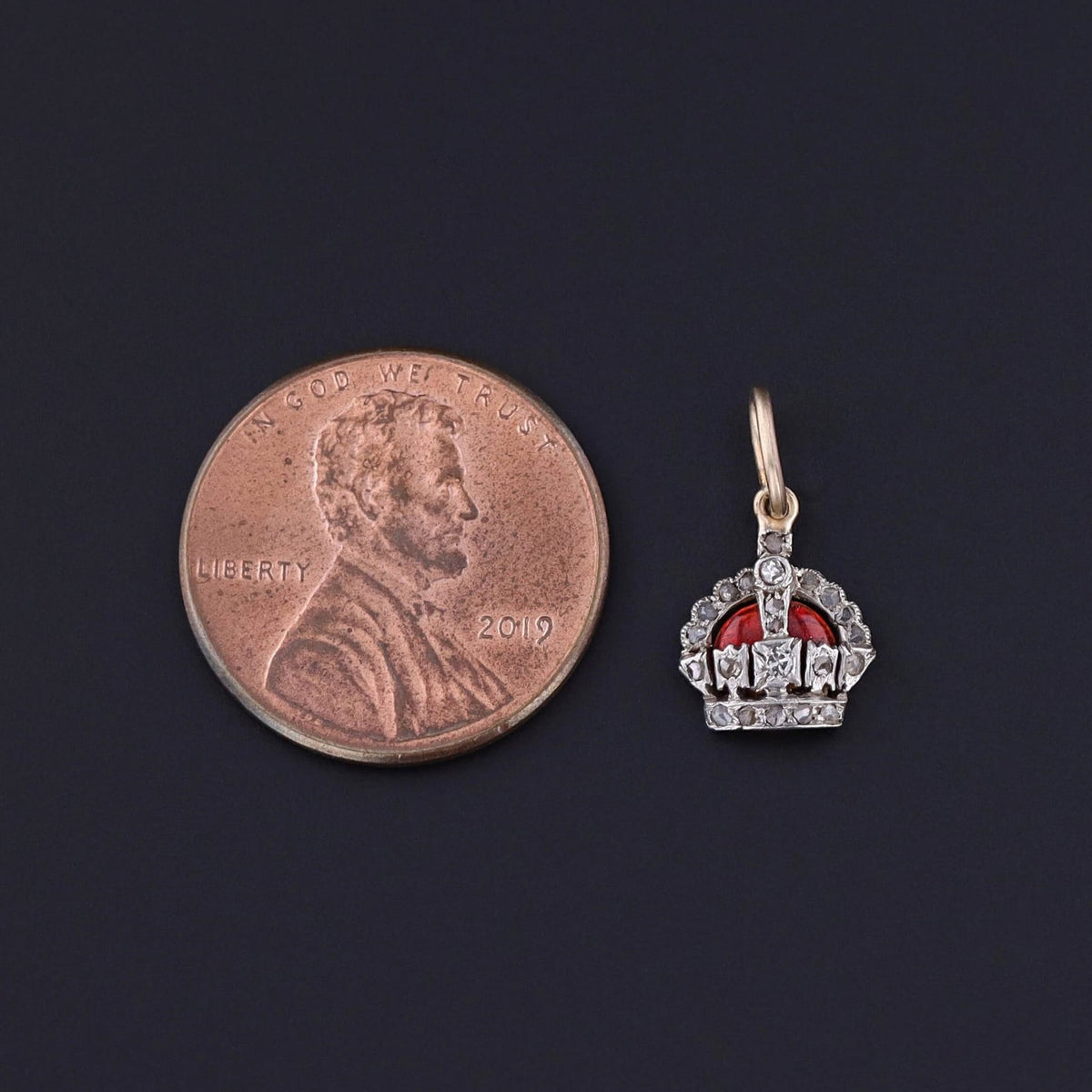 Antique Enamel and Diamond Crown Charm of 18k Gold - Trademark Antiques