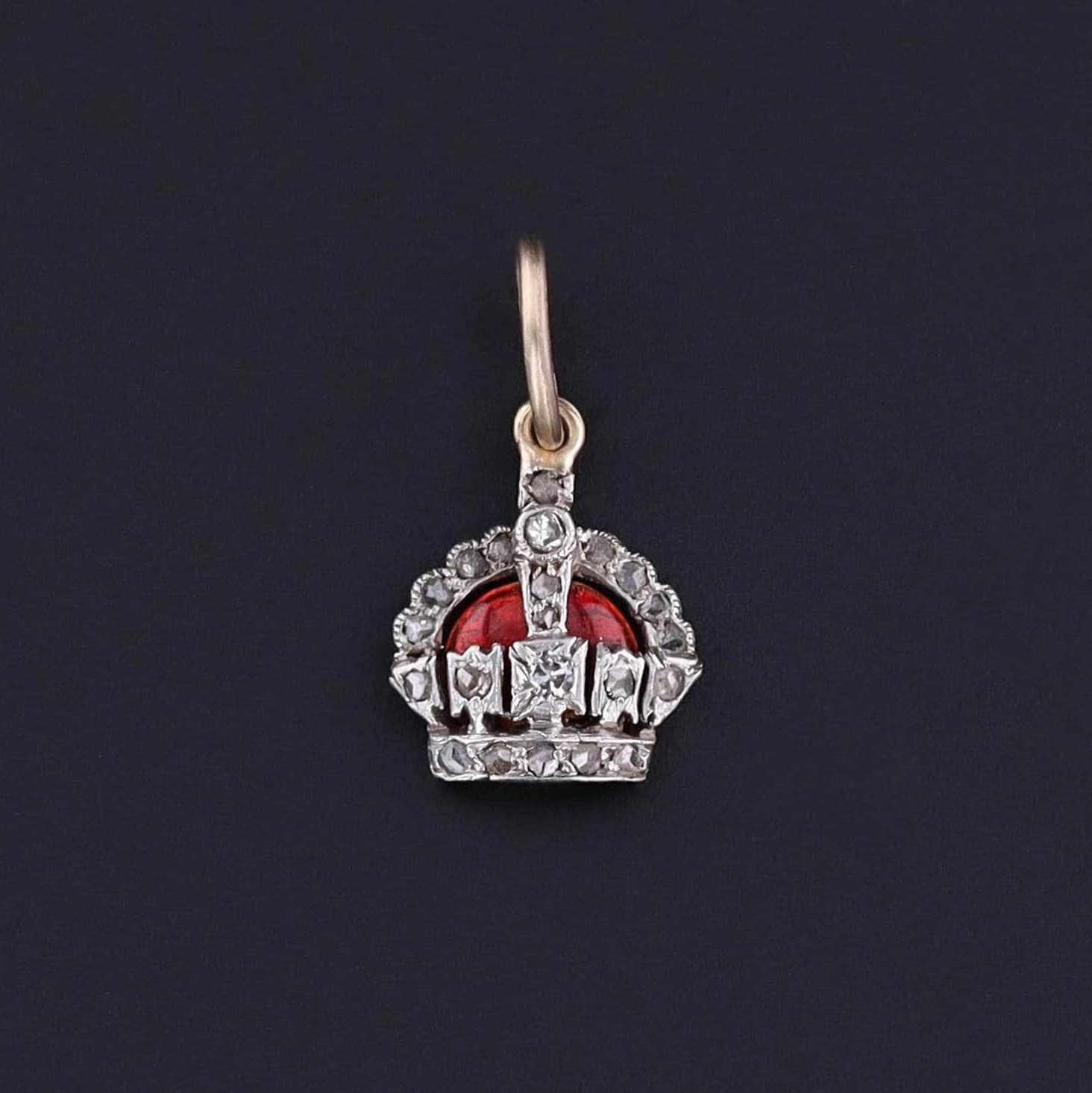 Antique Enamel and Diamond Crown Charm of 18k Gold - Trademark Antiques