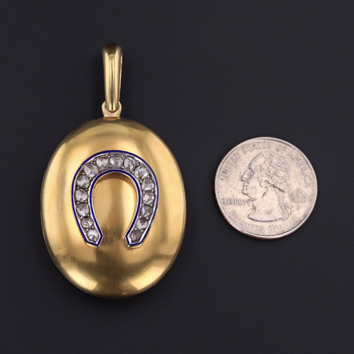 Antique Enamel and Diamond Horseshoe Locket of 14k Gold - Trademark Antiques
