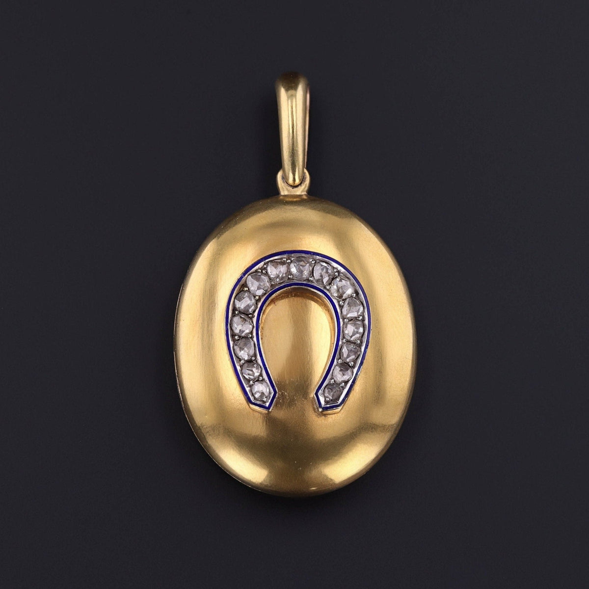 Antique Enamel and Diamond Horseshoe Locket of 14k Gold - Trademark Antiques