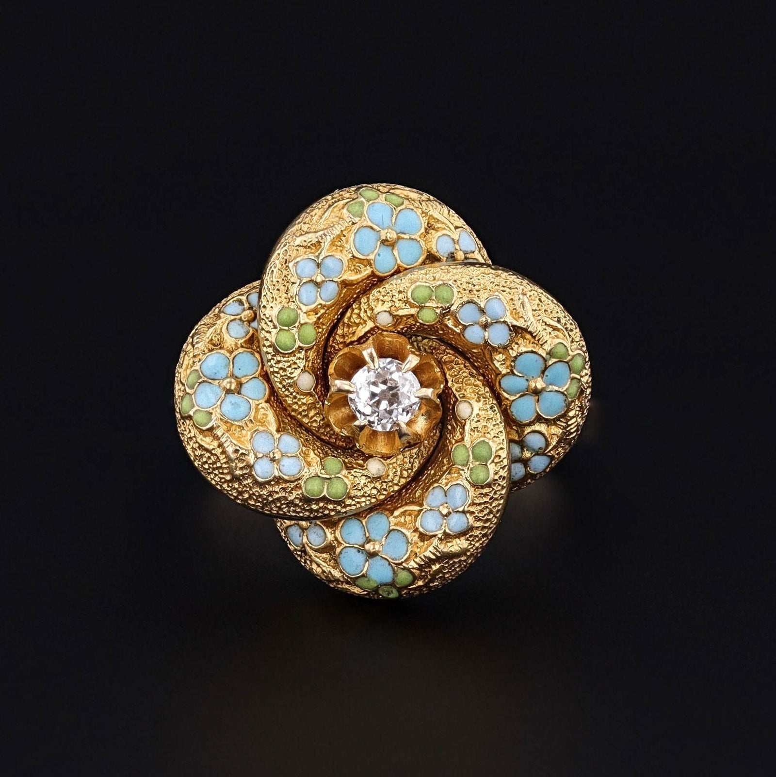 Antique Enamel and Diamond Love Knot Conversion Ring of 14k Gold - Trademark Antiques