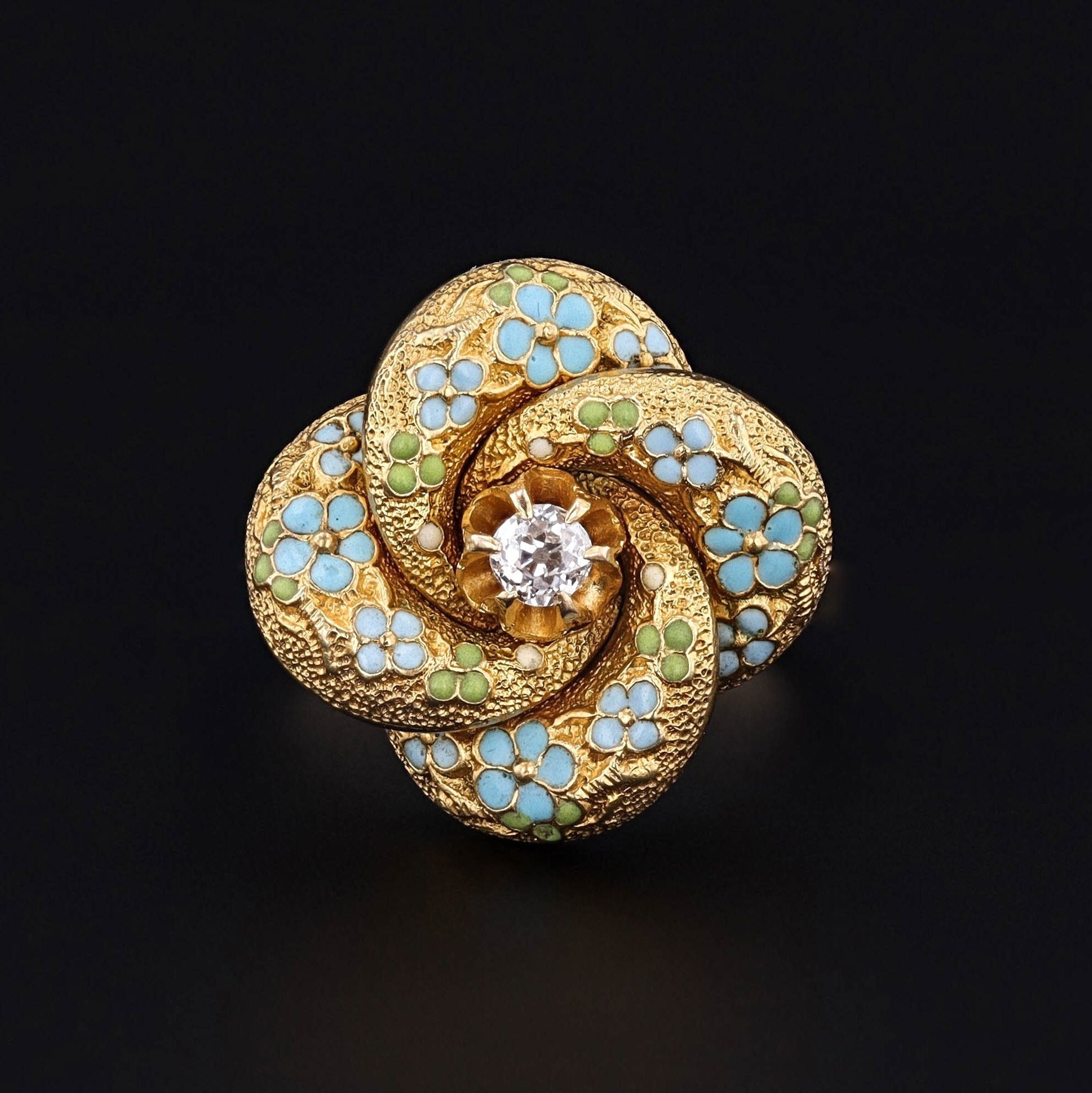 Antique Enamel and Diamond Love Knot Conversion Ring of 14k Gold - Trademark Antiques
