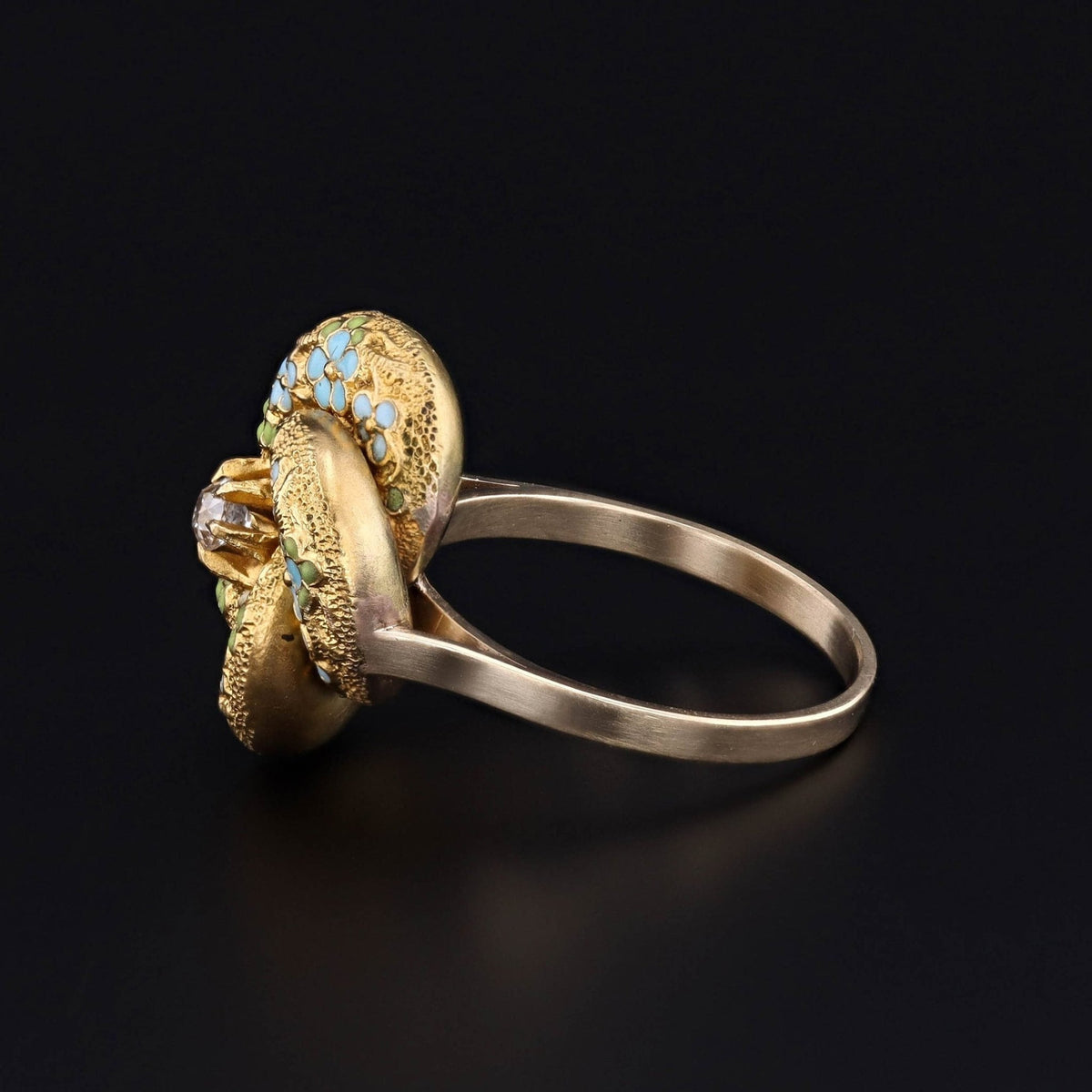 Antique Enamel and Diamond Love Knot Conversion Ring of 14k Gold - Trademark Antiques