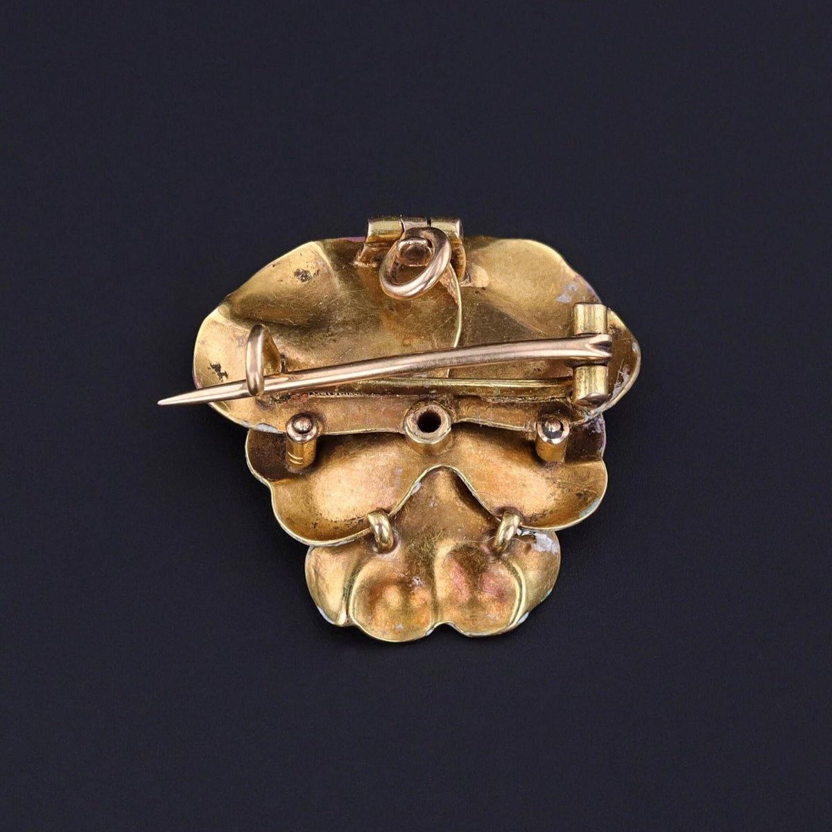 Antique Enamel and Diamond Pansy Brooch or Pendant of 14k Gold - Trademark Antiques