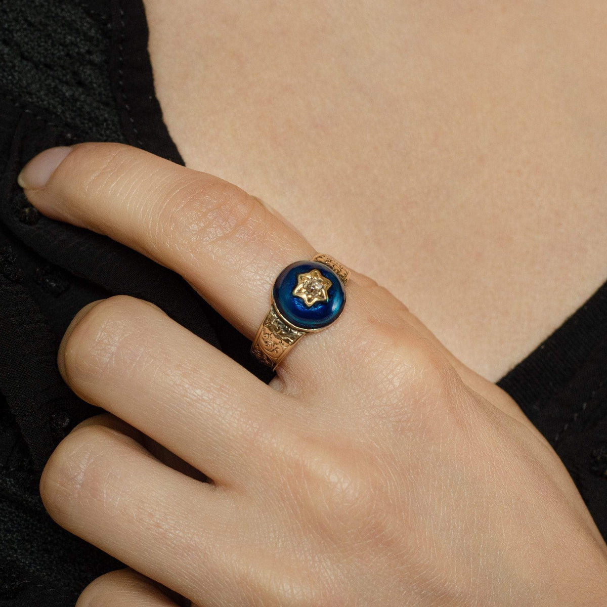 Antique Enamel and Diamond Star Ring | Antique Ring - Trademark Antiques