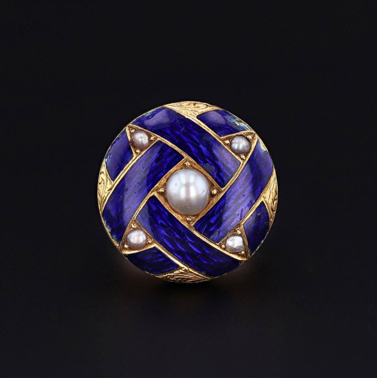 Antique Enamel and Pearl Button Conversion Ring of 14k Gold - Trademark Antiques