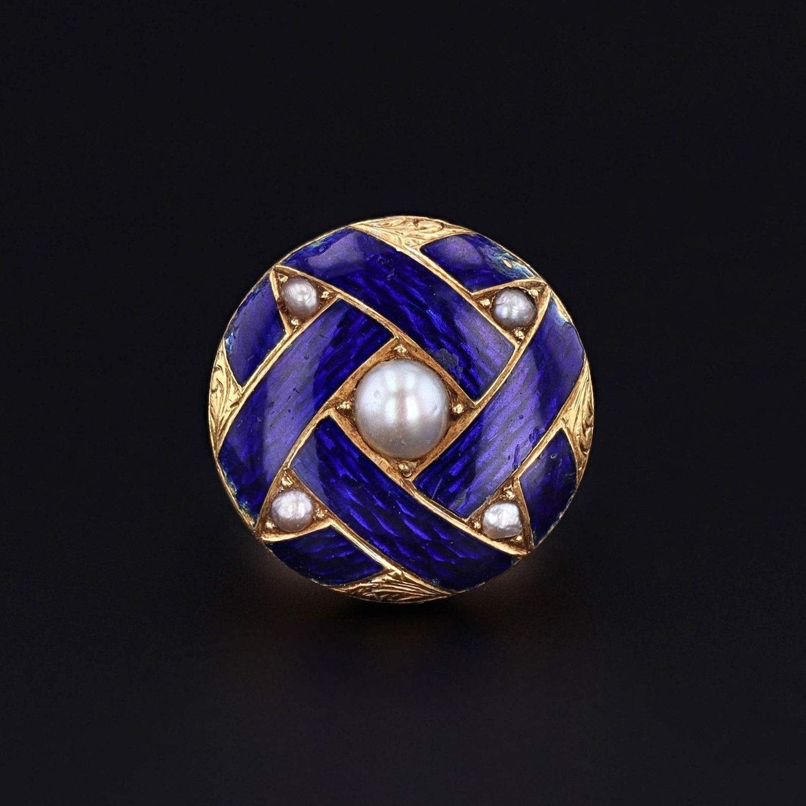 Antique Enamel and Pearl Button Conversion Ring of 14k Gold - Trademark Antiques