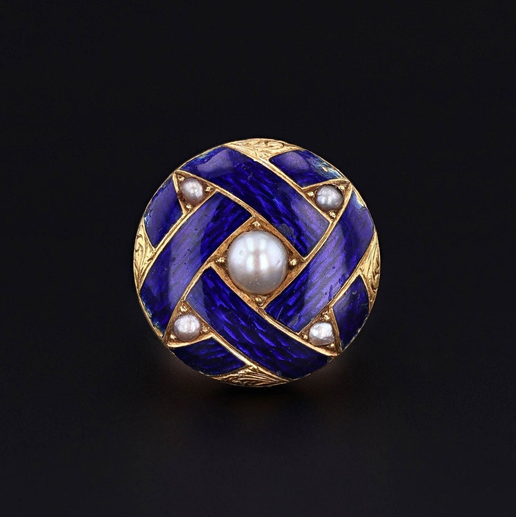 Antique Enamel and Pearl Button Conversion Ring of 14k Gold - Trademark Antiques