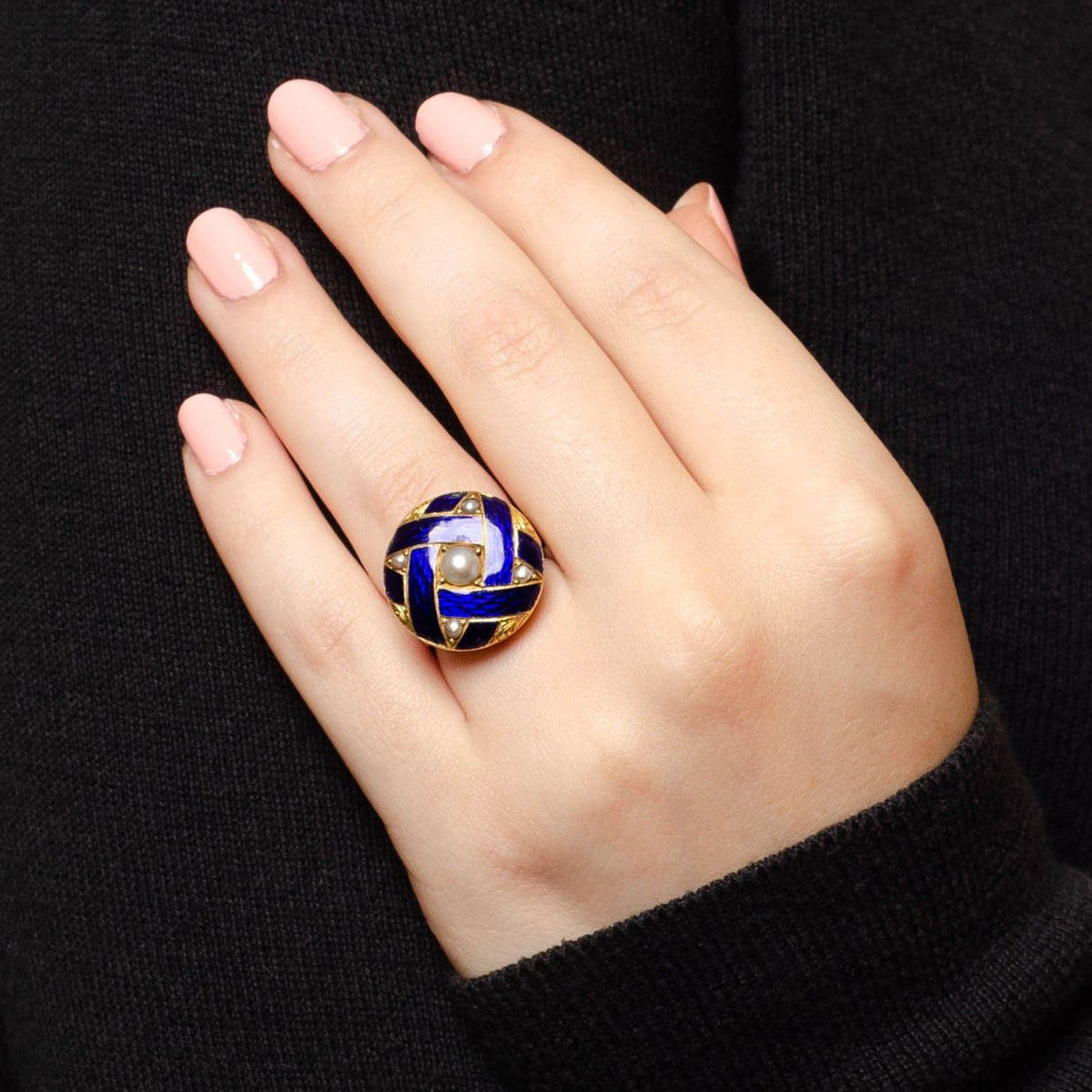 Antique Enamel and Pearl Button Conversion Ring of 14k Gold - Trademark Antiques
