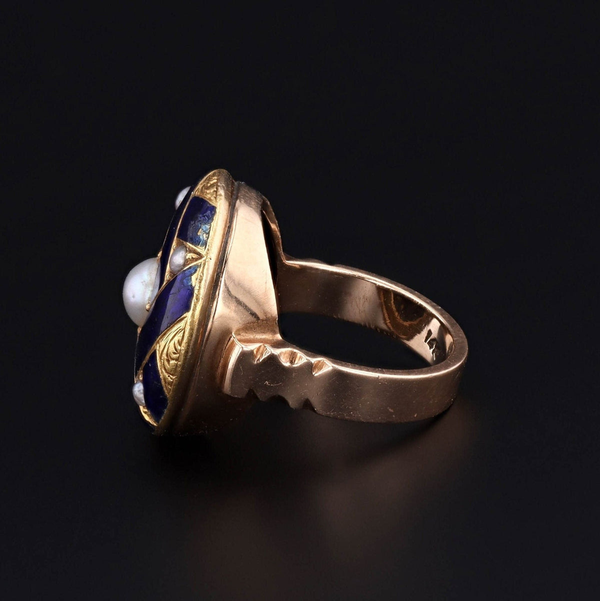 Antique Enamel and Pearl Button Conversion Ring of 14k Gold - Trademark Antiques