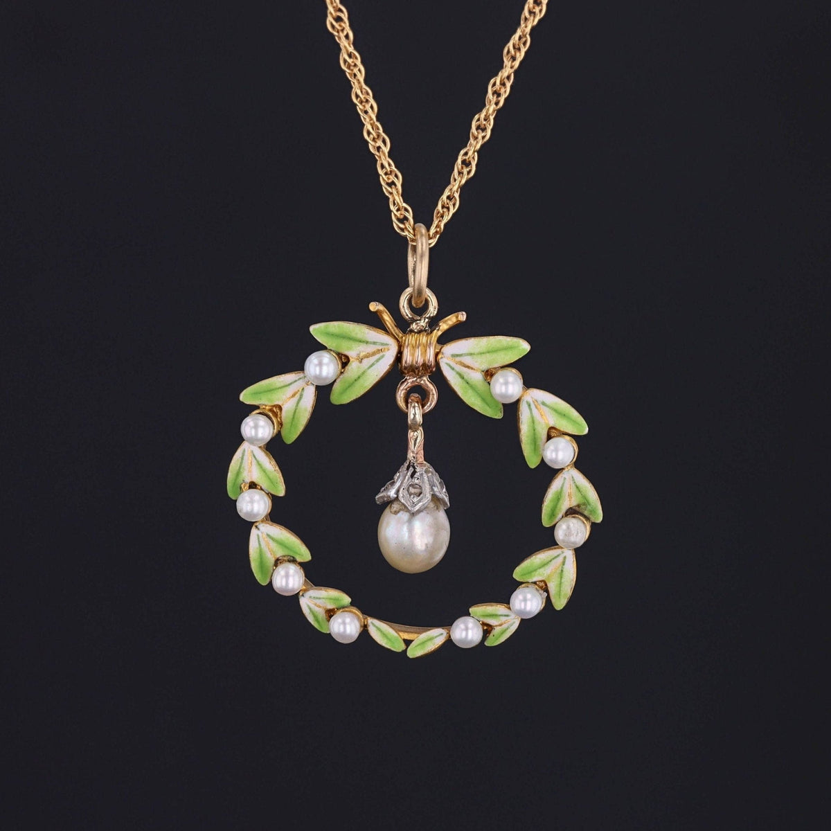 Antique Enamel and Pearl Conversion Pendant of 14k Gold - Trademark Antiques