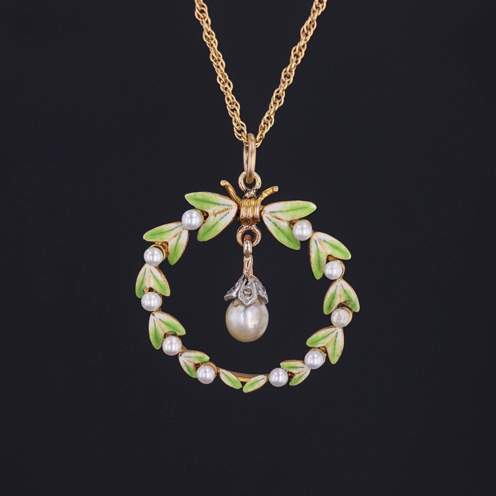 Antique Enamel and Pearl Conversion Pendant of 14k Gold - Trademark Antiques