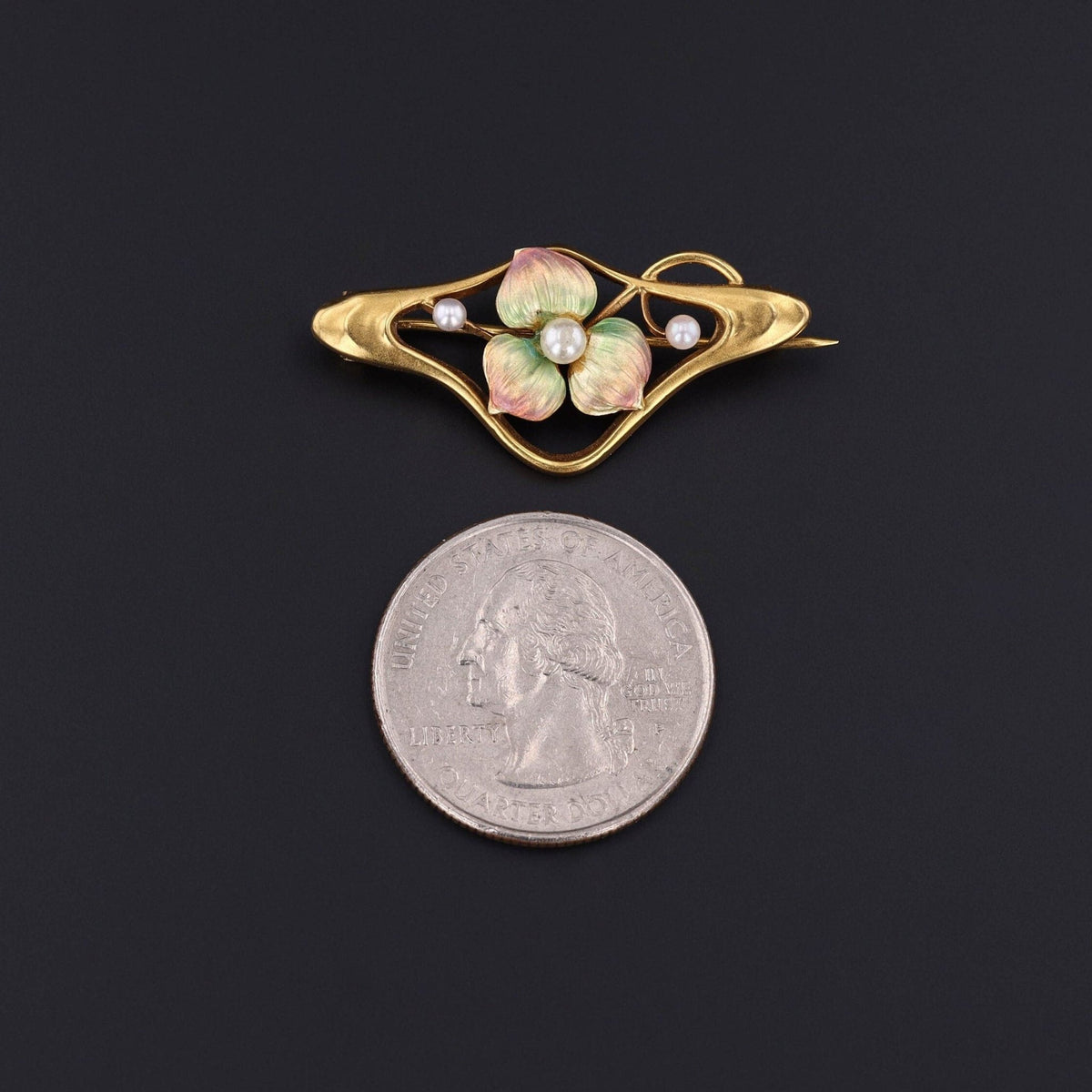 Antique Enamel and Pearl Flower Brooch of 9ct Gold - Trademark Antiques
